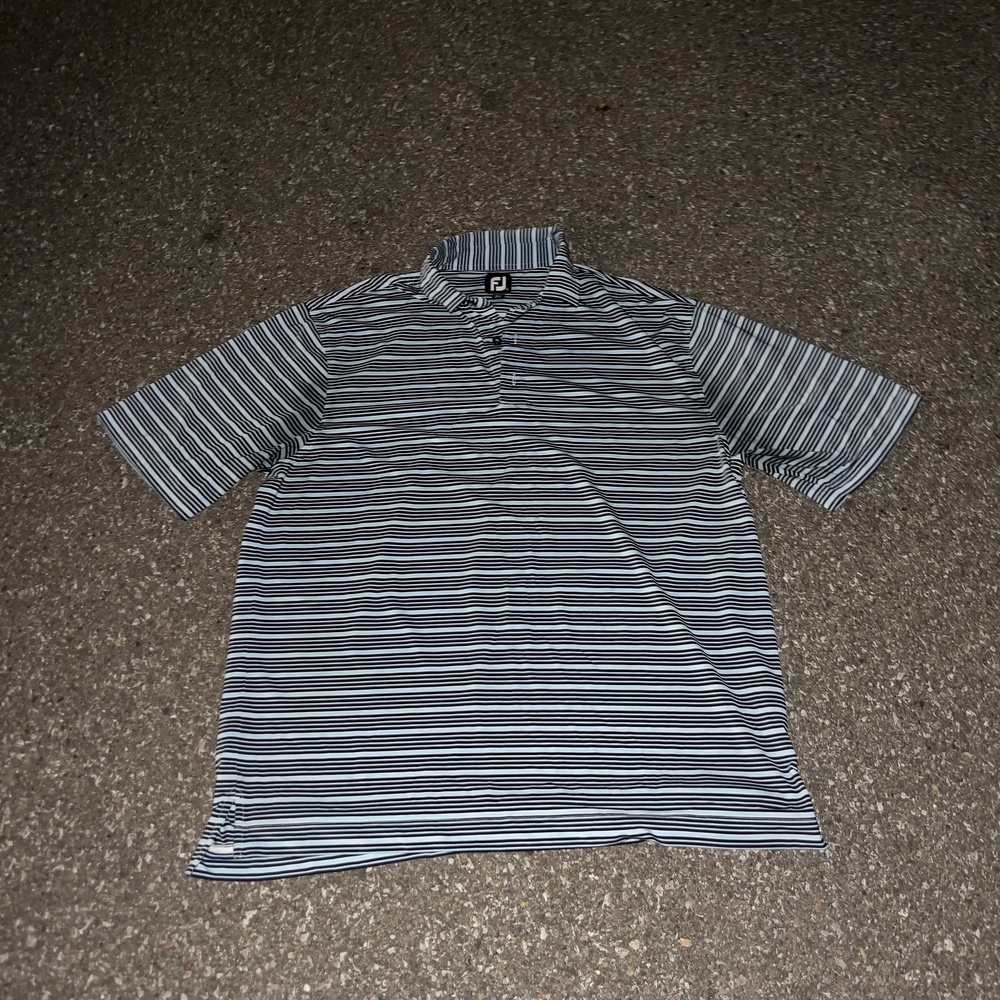 FootJoy Polo Shirt Mens Medium Blue White Striped Golf Performance Knit Top